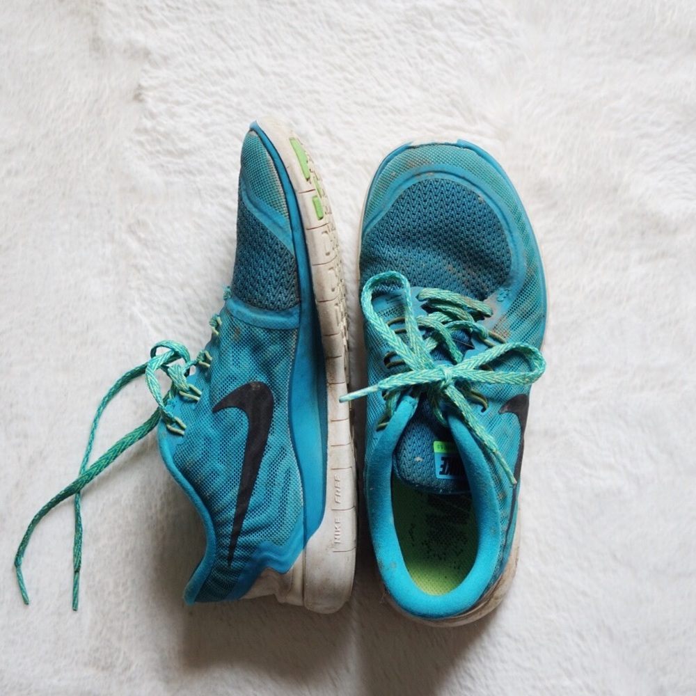 Blue and Green Nike Free 5.0